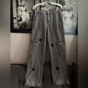Black and Gray Cargo Pants with Modern Style & Stars